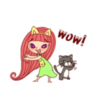 Cat 'GRAY' and girl 'PINK'（個別スタンプ：1）